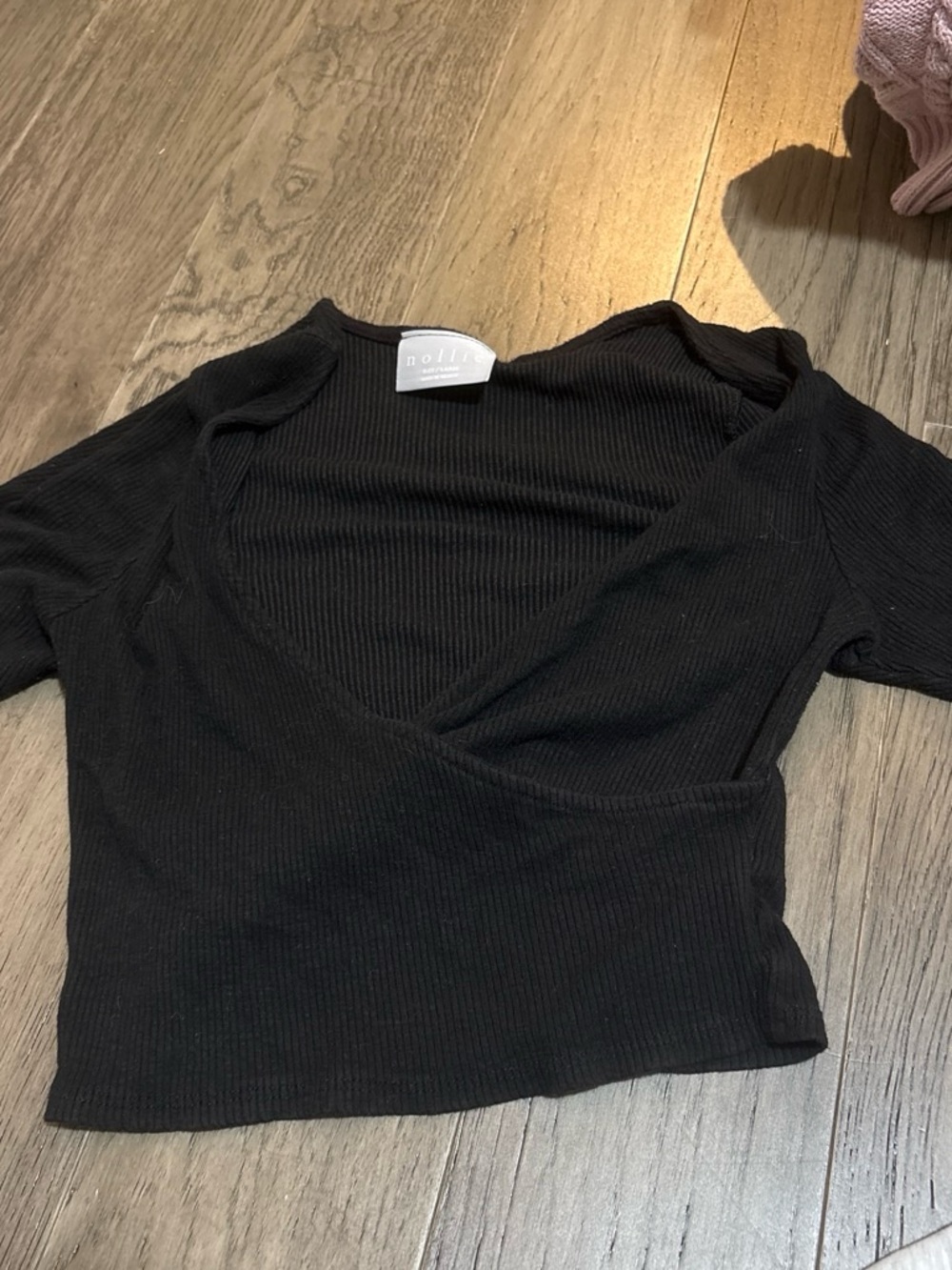 Nollie Black Ribbed Wrap Crop Top